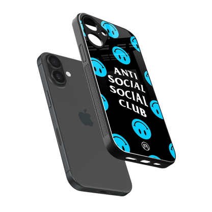 anti social social club x smileys back phone cover | glass case for iphone 16 plus