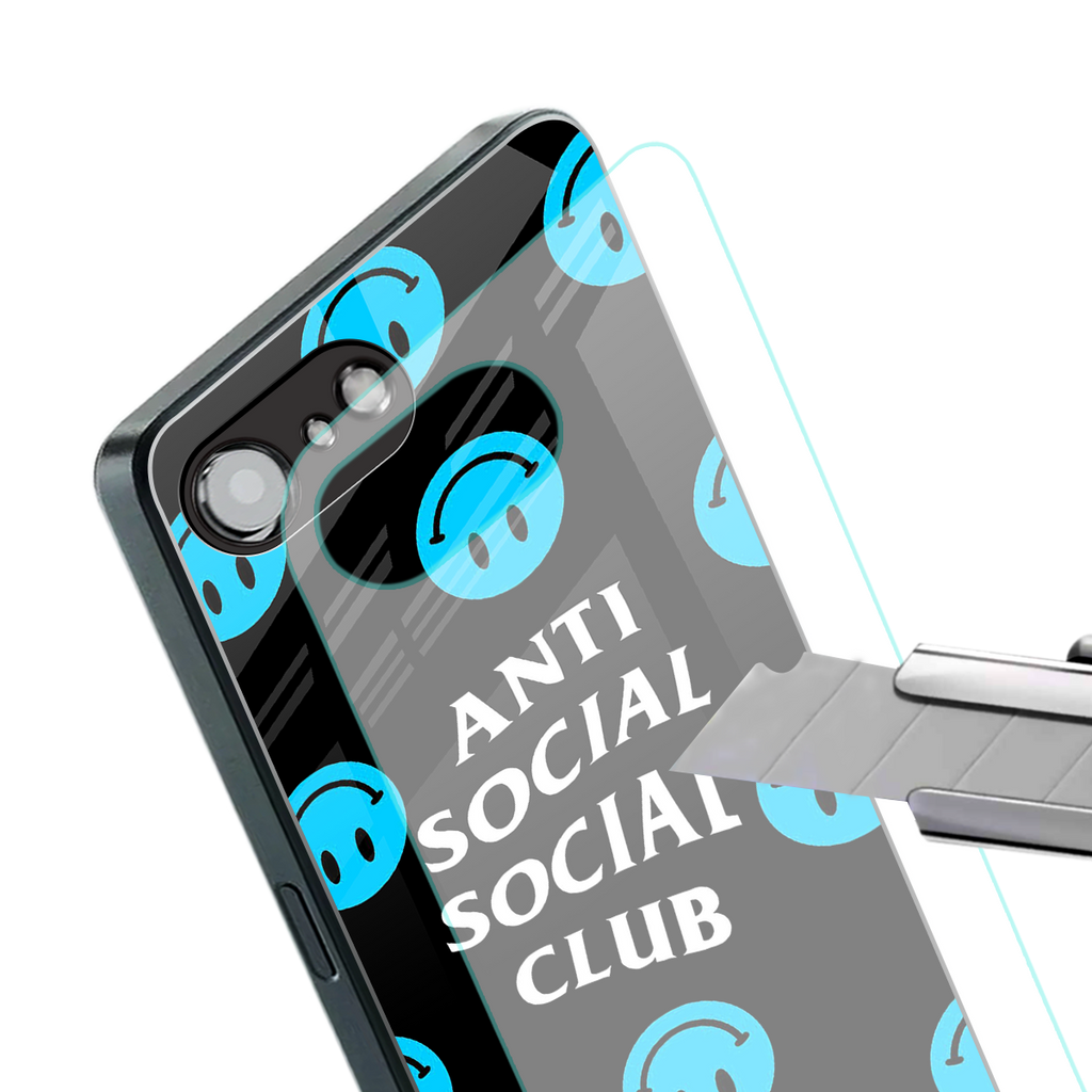 anti social social club x smileys back phone cover | glass case for iphone 16e