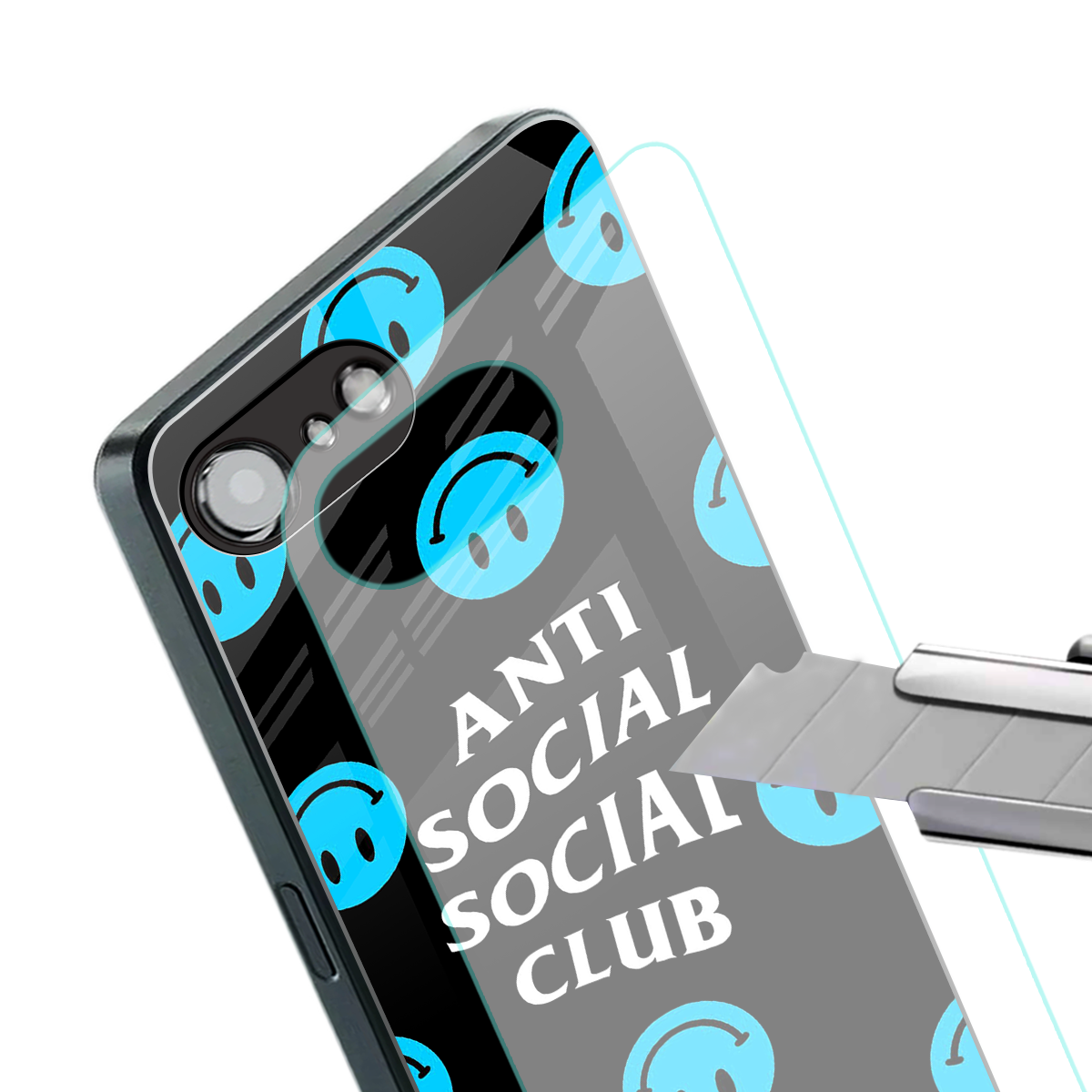 anti social social club x smileys back phone cover | glass case for iphone 16e