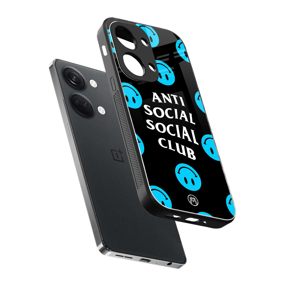 anti social social club x smileys back phone cover | glass case for oneplus nord 3