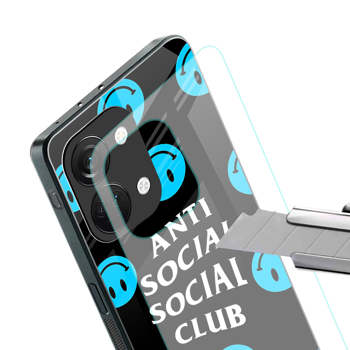 anti social social club x smileys back phone cover | glass case for oneplus nord 3