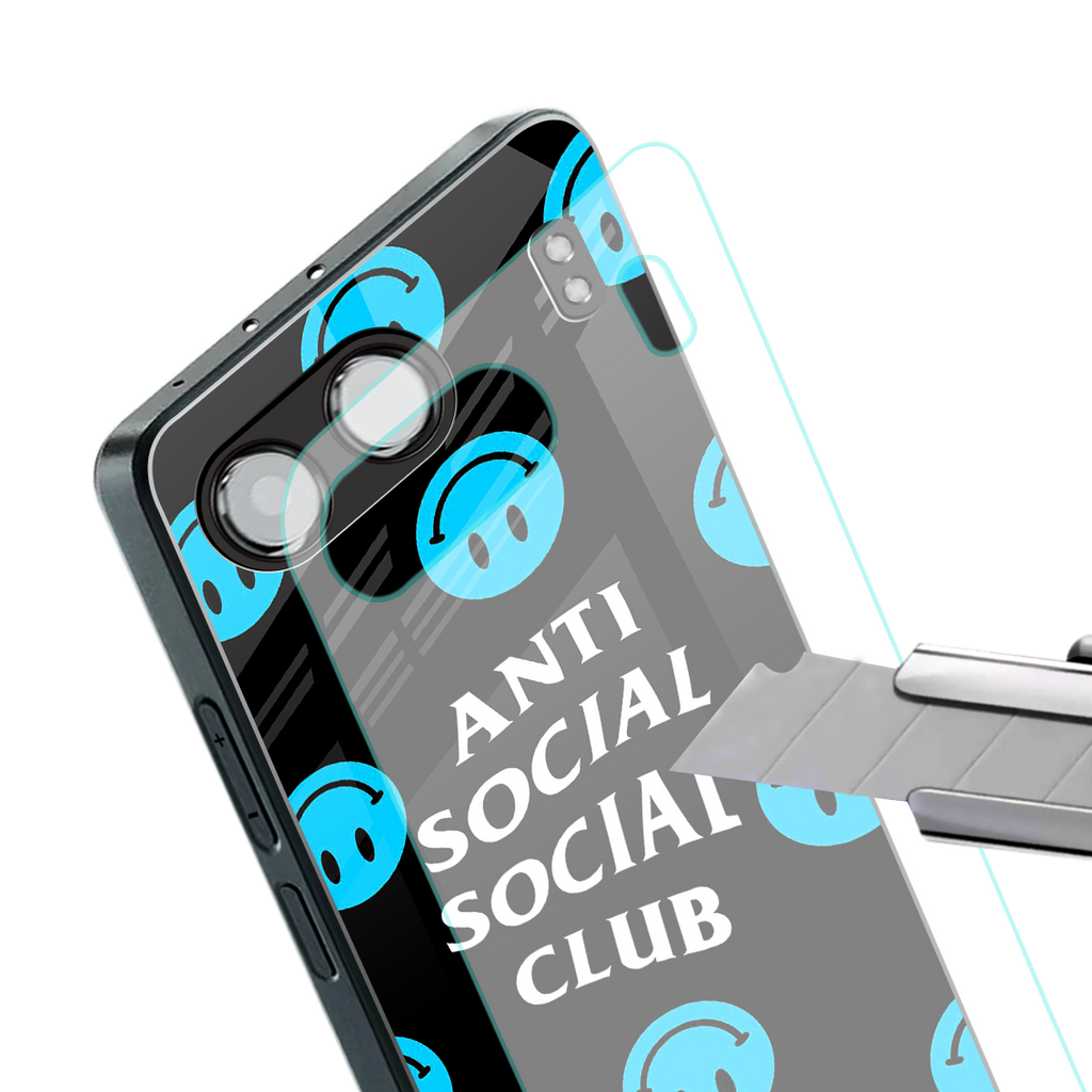anti social social club x smileys back phone cover | glass case for oneplus nord 4