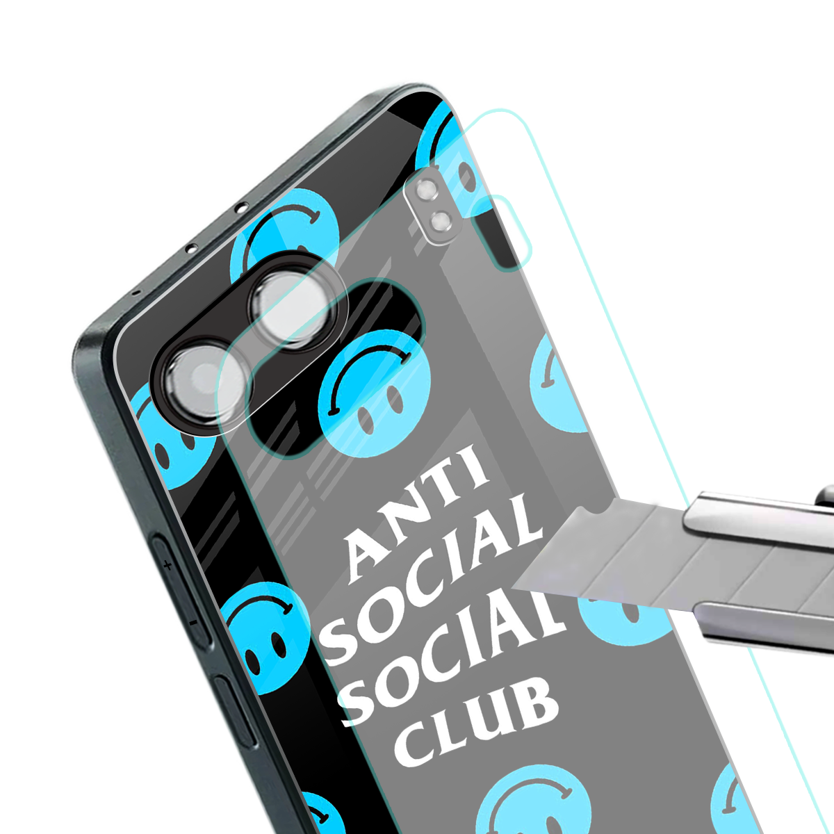 anti social social club x smileys back phone cover | glass case for oneplus nord 4