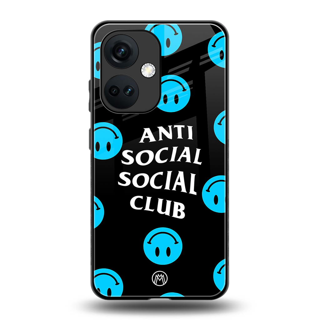 anti social social club x smileys back phone cover | glass case for oneplus nord ce 3