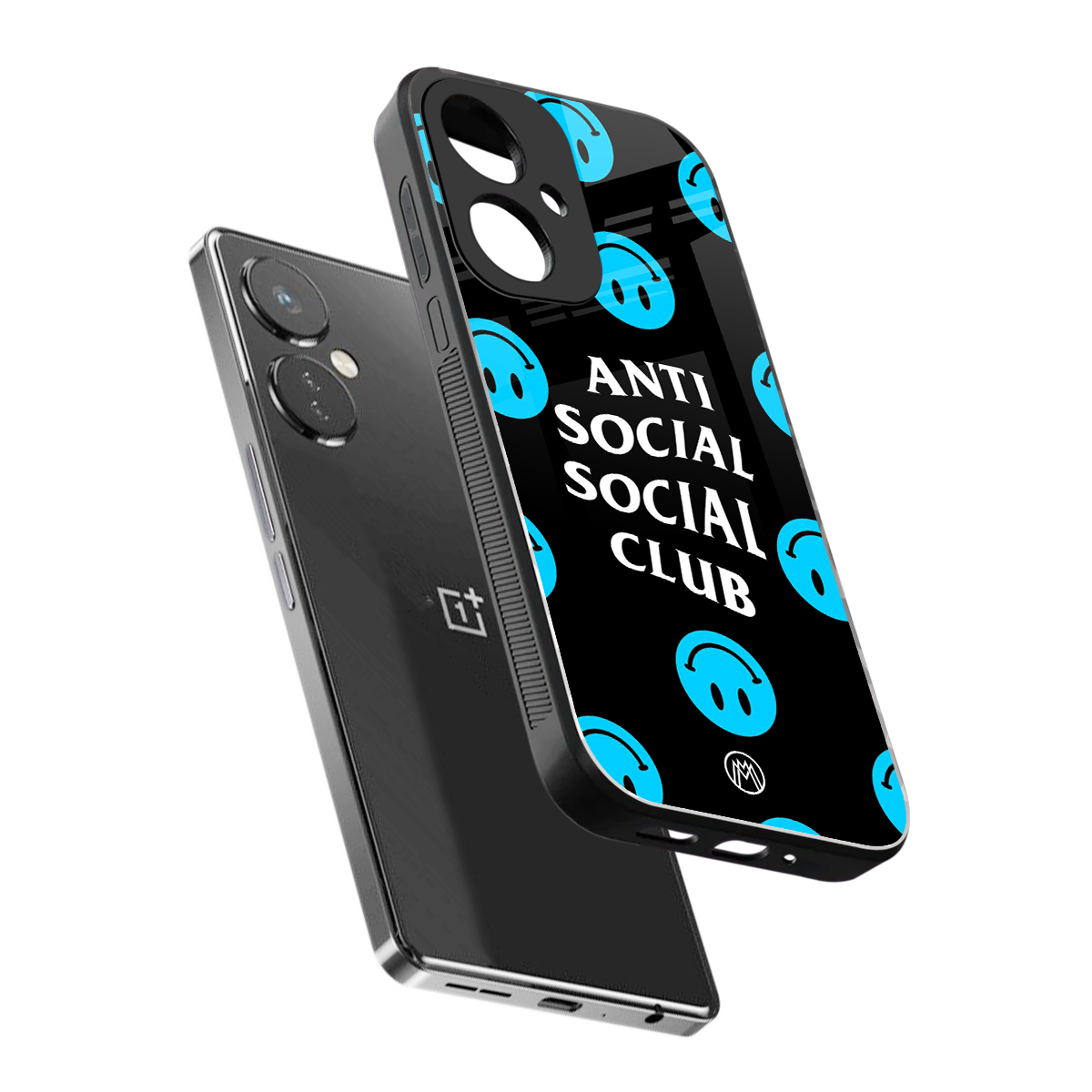 anti social social club x smileys back phone cover | glass case for oneplus nord ce 3