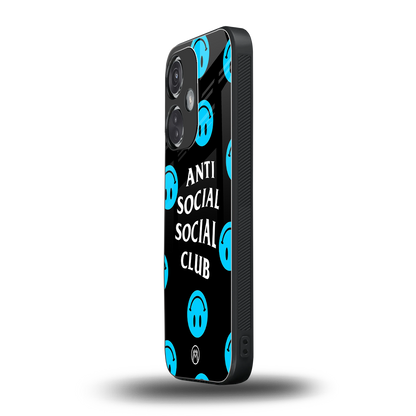 anti social social club x smileys back phone cover | glass case for oneplus nord ce 3