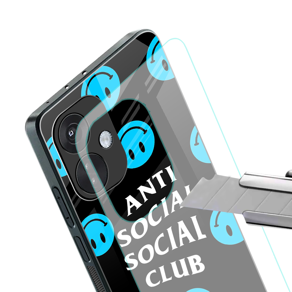anti social social club x smileys back phone cover | glass case for oneplus nord ce 3