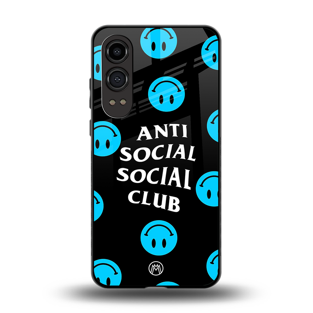 anti social social club x smileys back phone cover | glass case for oneplus nord ce 4 lite