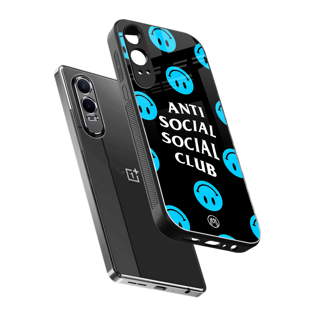 anti social social club x smileys back phone cover | glass case for oneplus nord ce 4 lite