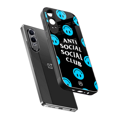 anti social social club x smileys back phone cover | glass case for oneplus nord ce 4 lite