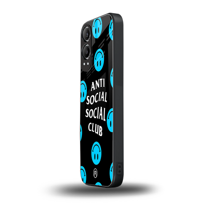anti social social club x smileys back phone cover | glass case for oneplus nord ce 4 lite