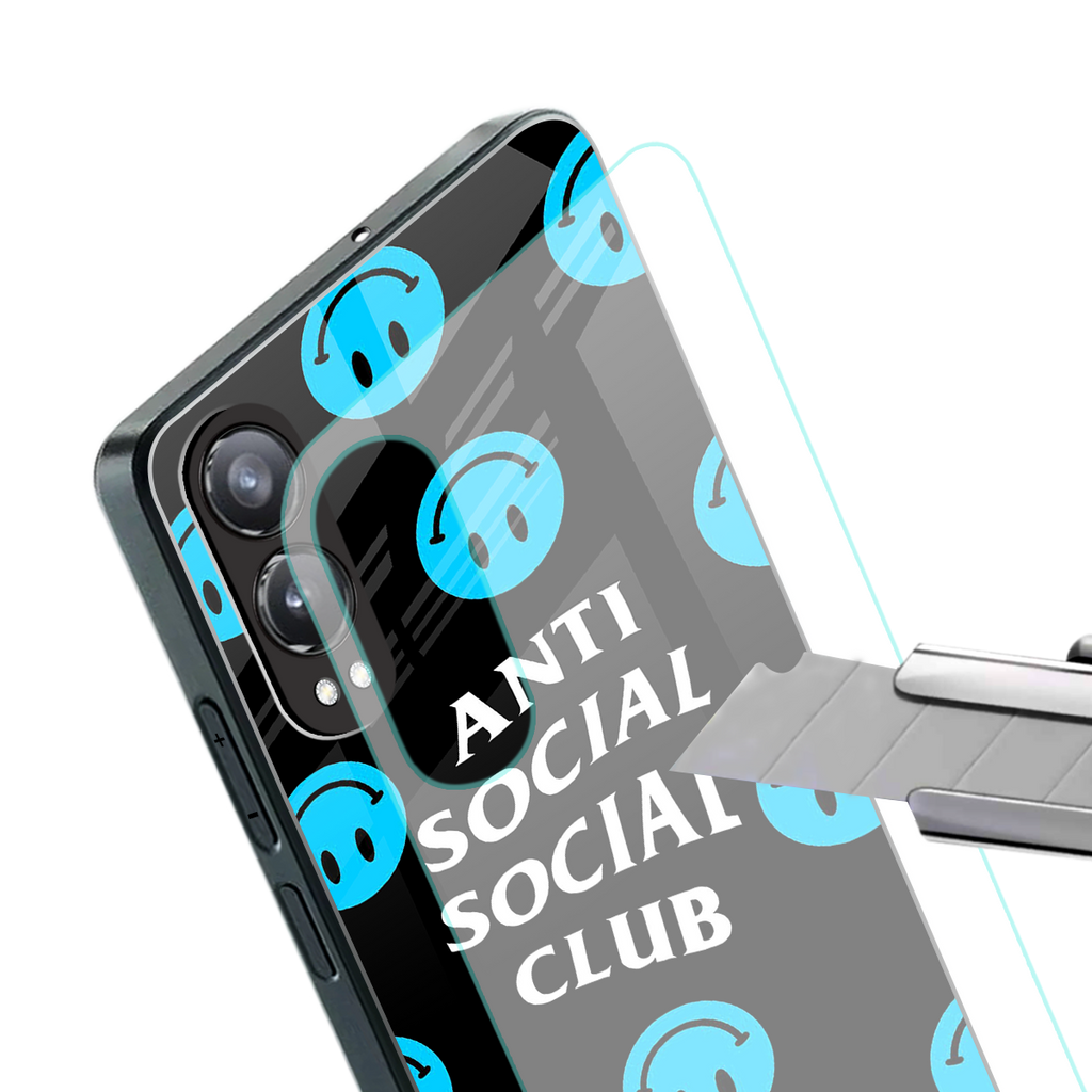 anti social social club x smileys back phone cover | glass case for oneplus nord ce 4 lite