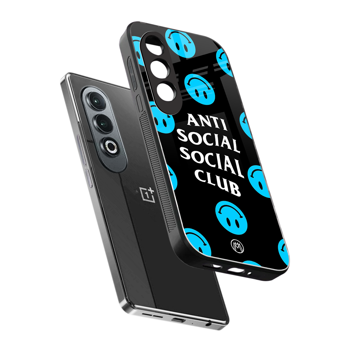 anti social social club x smileys back phone cover | glass case for oneplus nord ce 4