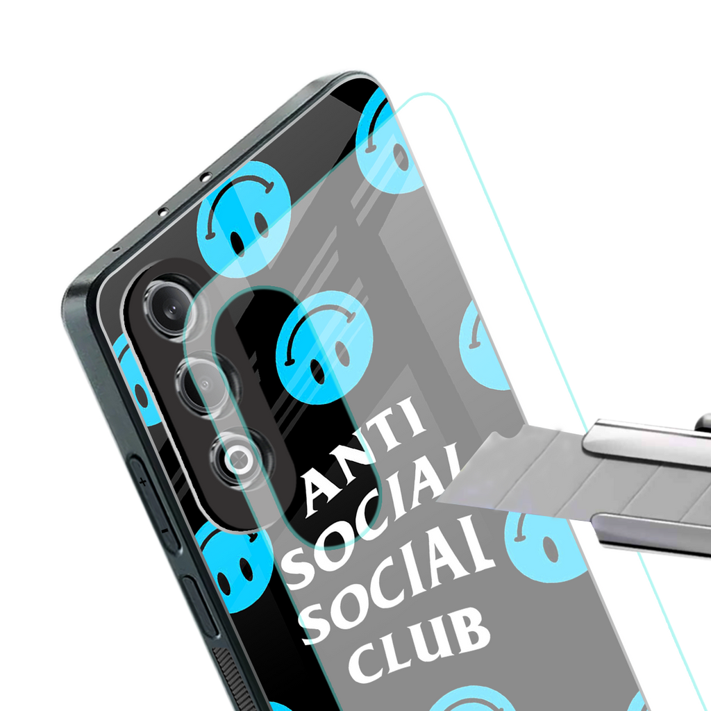 anti social social club x smileys back phone cover | glass case for oneplus nord ce 4
