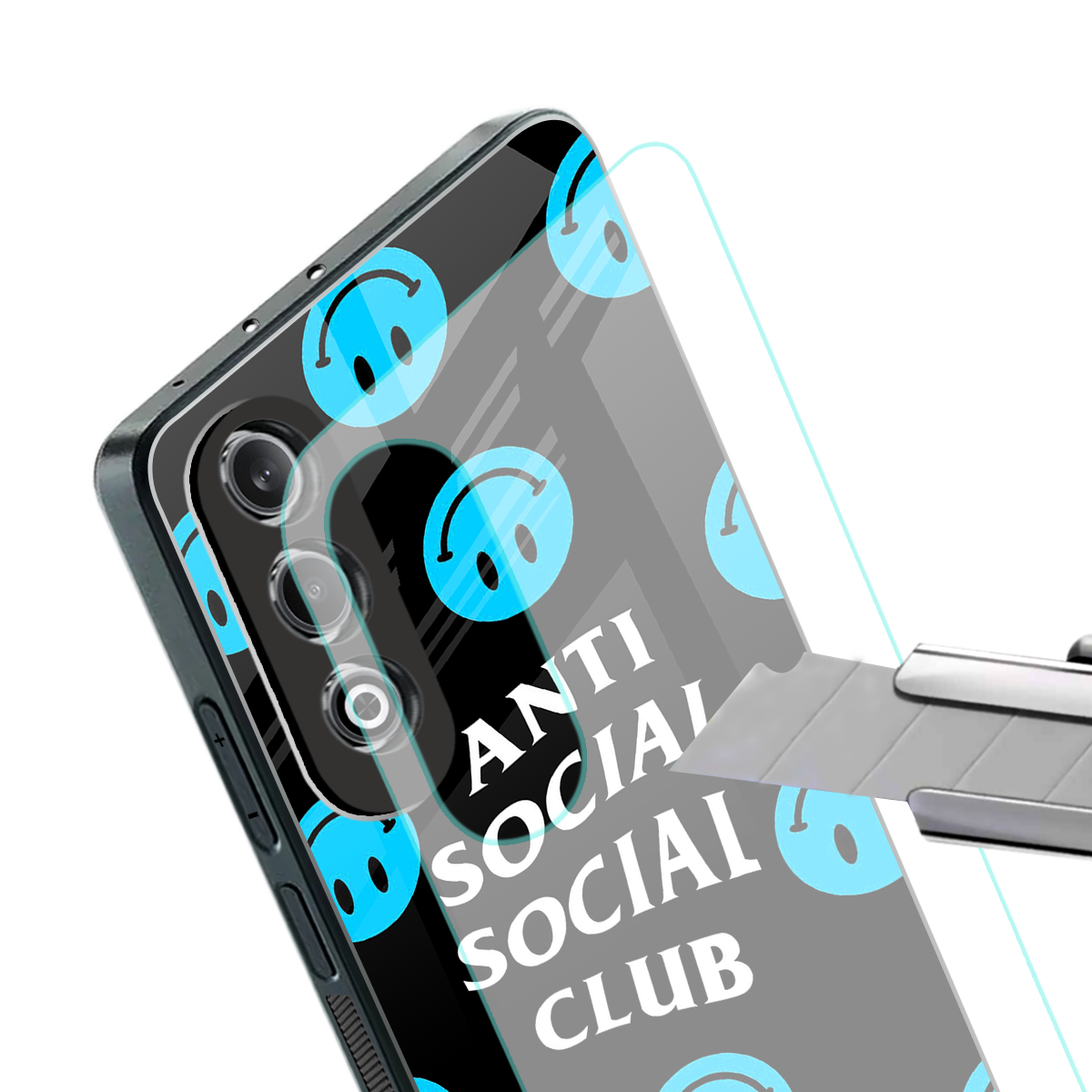anti social social club x smileys back phone cover | glass case for oneplus nord ce 4