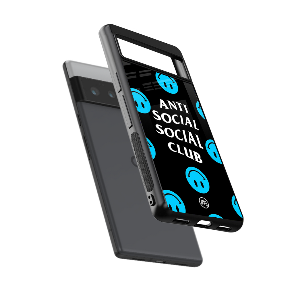 anti social social club x smileys back phone cover | glass case for google pixel 6 pro