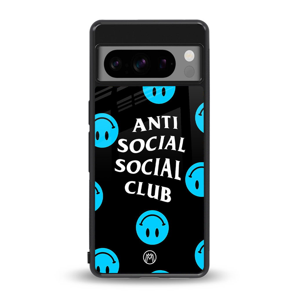 anti social social club x smileys back phone cover | glass case for google pixel 8 pro