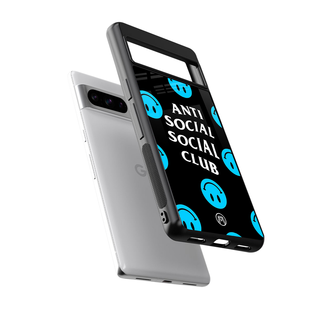 anti social social club x smileys back phone cover | glass case for google pixel 8 pro