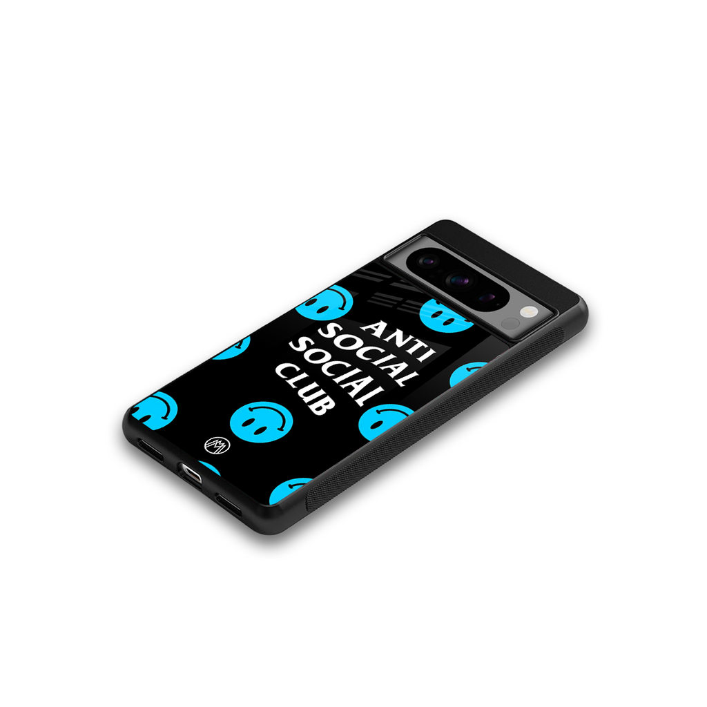 anti social social club x smileys back phone cover | glass case for google pixel 8 pro