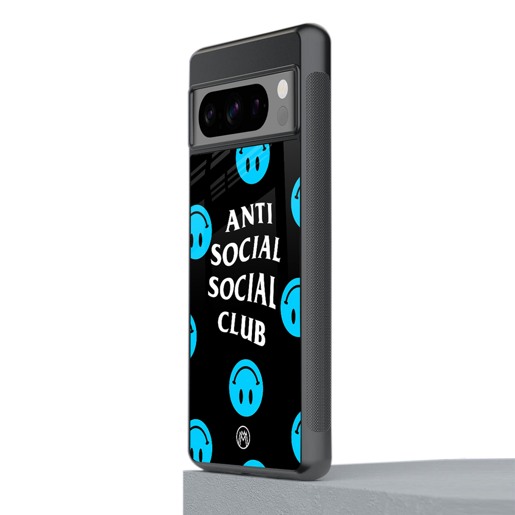 anti social social club x smileys back phone cover | glass case for google pixel 8 pro
