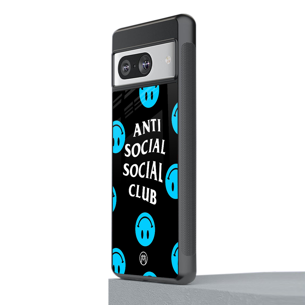 anti social social club x smileys back phone cover | glass case for Google Pixel 8