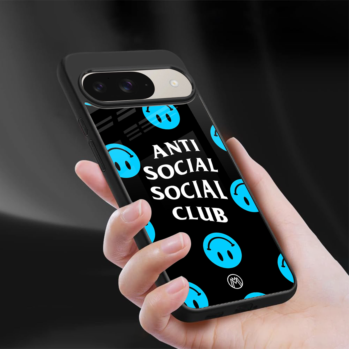 anti social social club x smileys back phone cover | glass case for google pixel 9