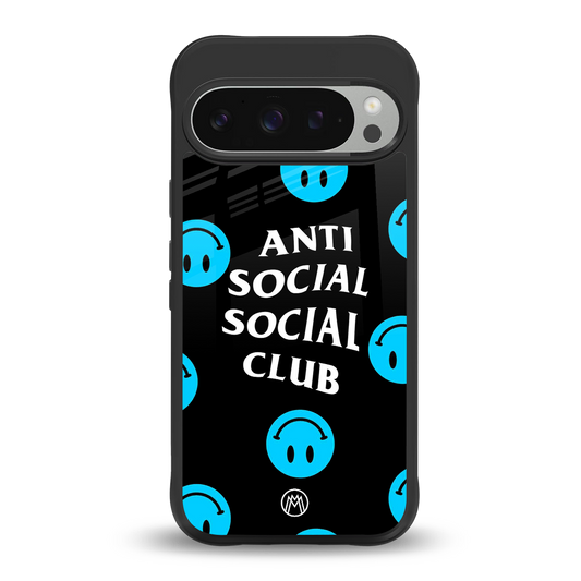 anti social social club x smileys back phone cover | glass case for google pixel 9 pro xl