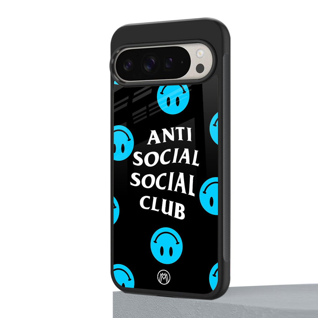 anti social social club x smileys back phone cover | glass case for google pixel 9 pro