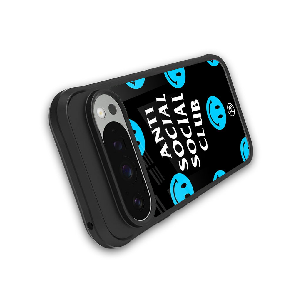 anti social social club x smileys back phone cover | glass case for google pixel 9 pro