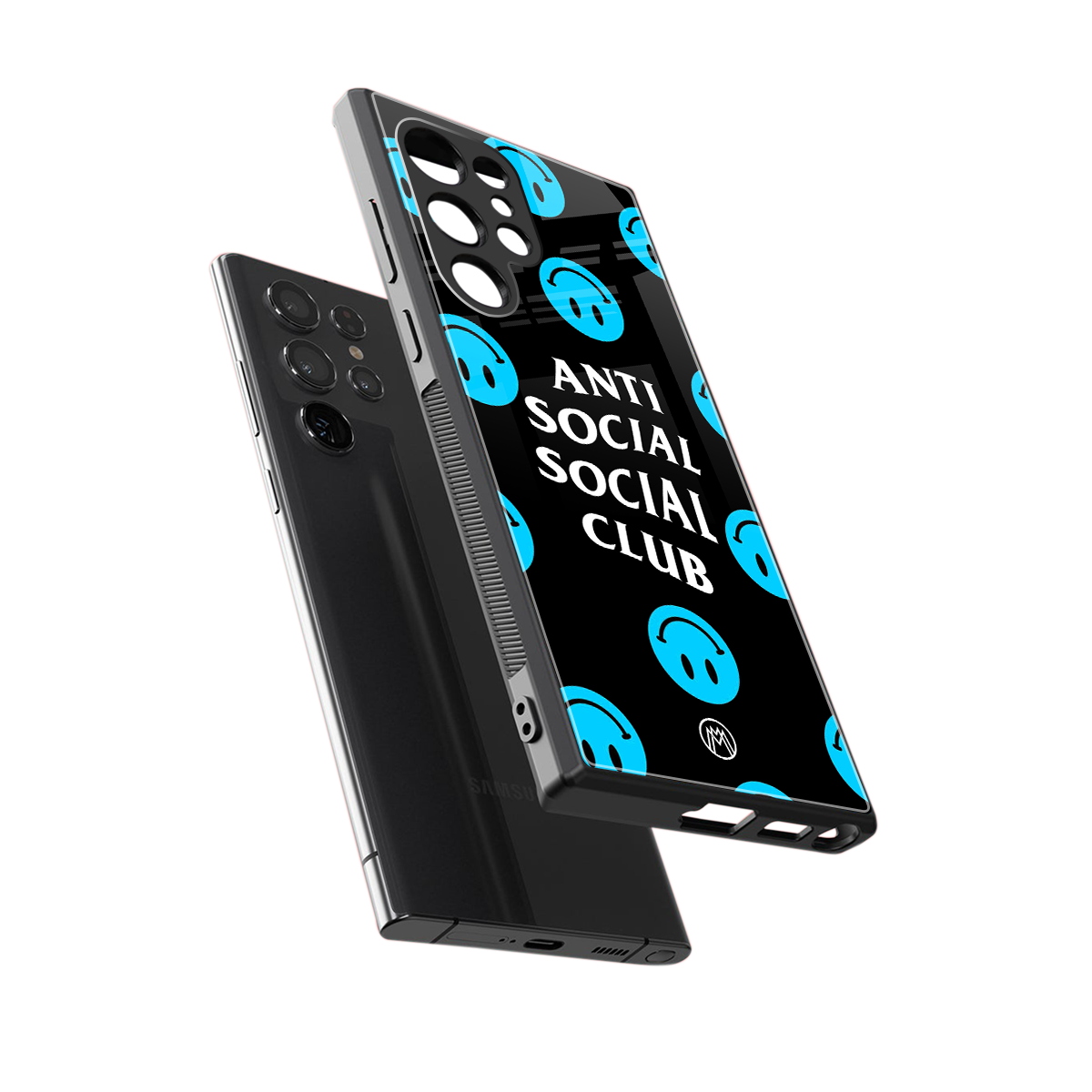 anti social social club x smileys back phone cover | glass case for samsung galaxy s24 ultra
