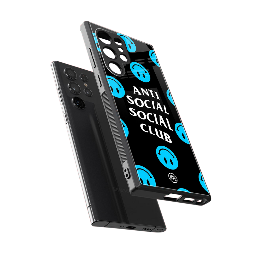 anti social social club x smileys back phone cover | glass case for samsung galaxy s23 ultra