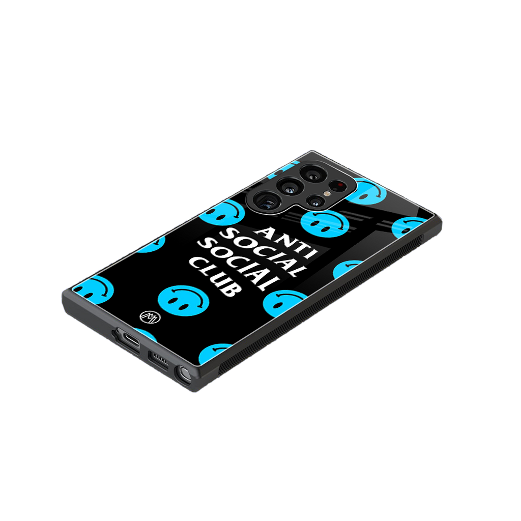 anti social social club x smileys back phone cover | glass case for samsung galaxy s23 ultra