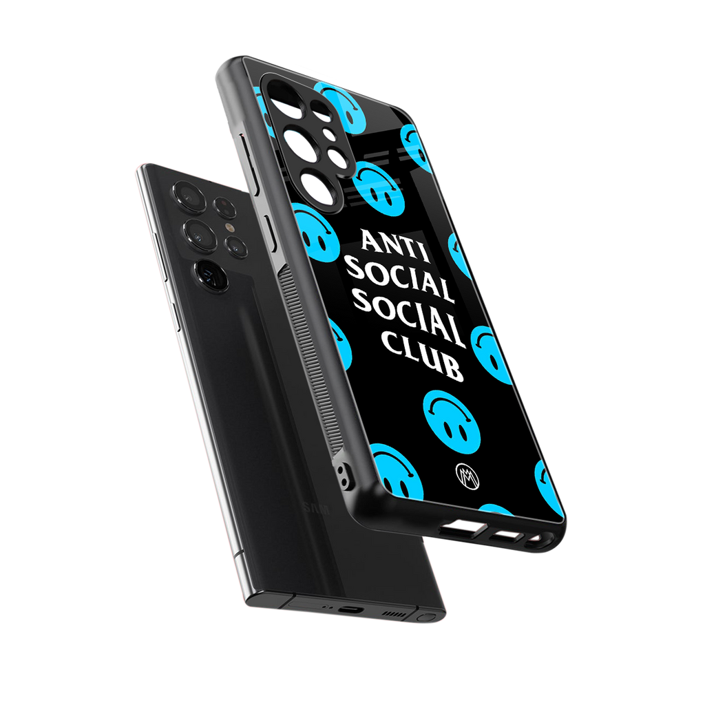 anti social social club x smileys back phone cover | glass case for samsung galaxy s25 ultra