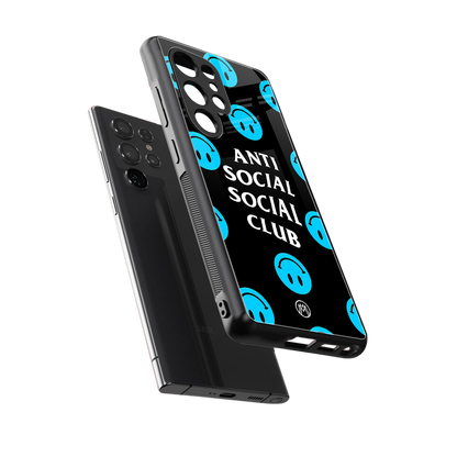 anti social social club x smileys back phone cover | glass case for samsung galaxy s25 ultra