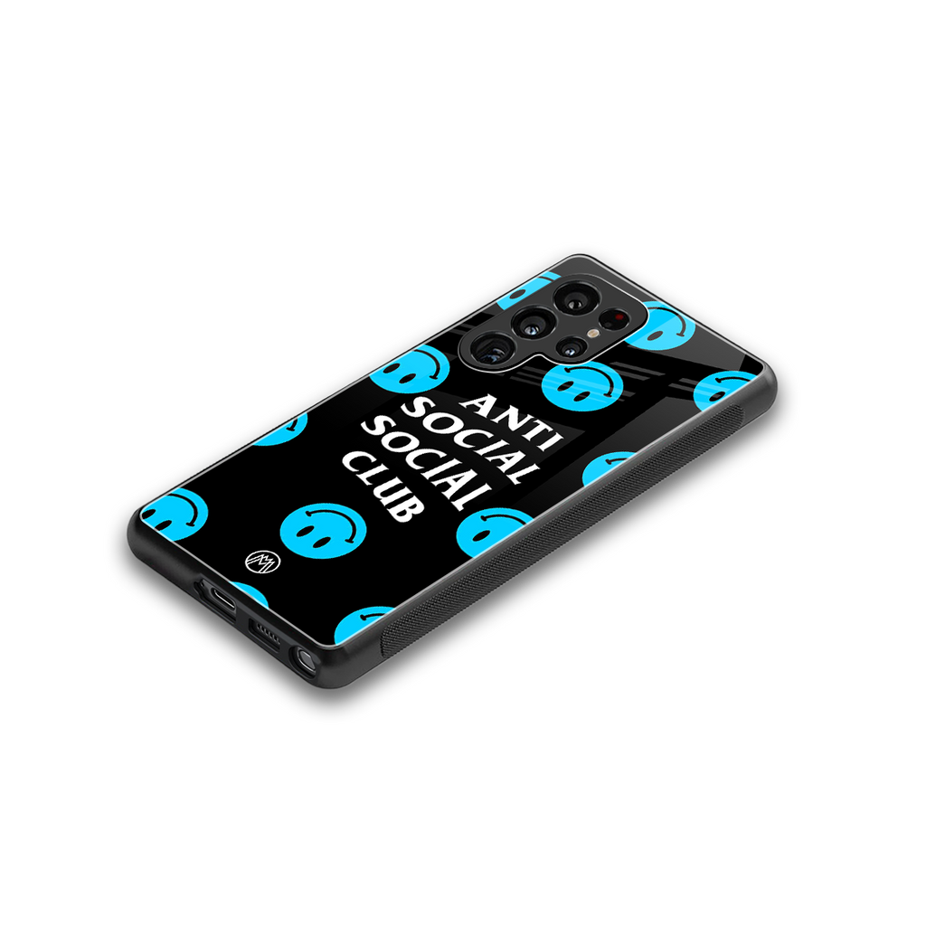 anti social social club x smileys back phone cover | glass case for samsung galaxy s25 ultra