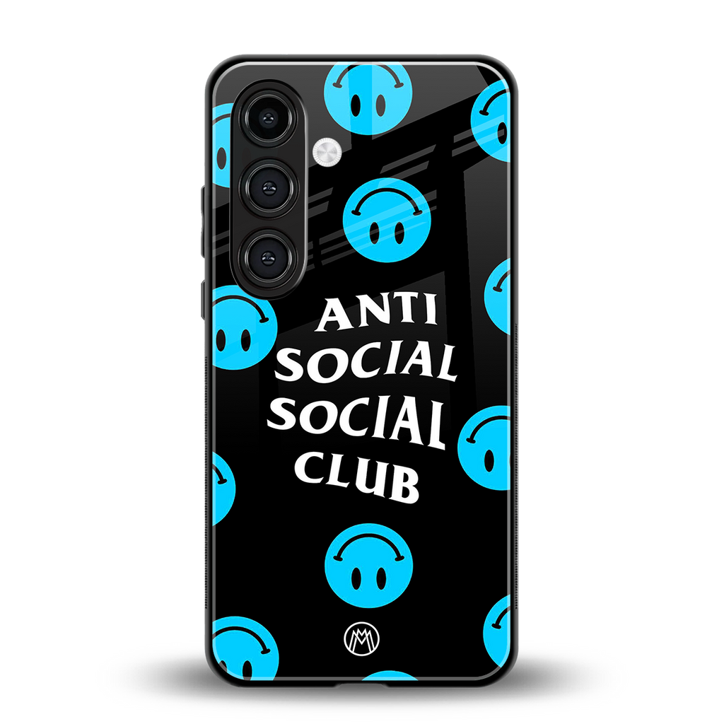 anti social social club x smileys back phone cover | glass case for samsung galaxy s24 fe
