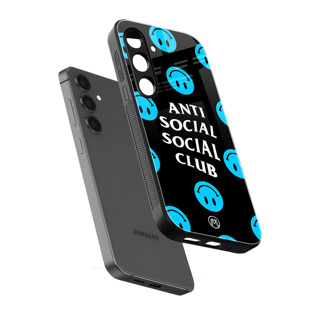anti social social club x smileys back phone cover | glass case for samsung galaxy s24 plus