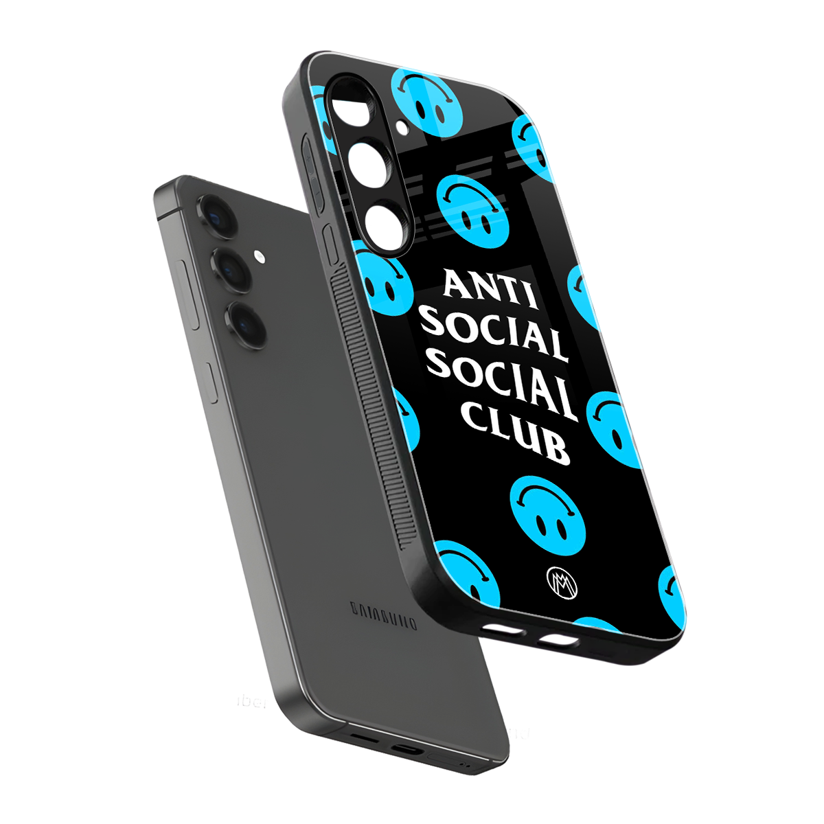 anti social social club x smileys back phone cover | glass case for samsung galaxy s23 plus