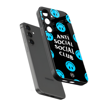 anti social social club x smileys back phone cover | glass case for samsung galaxy s24 fe