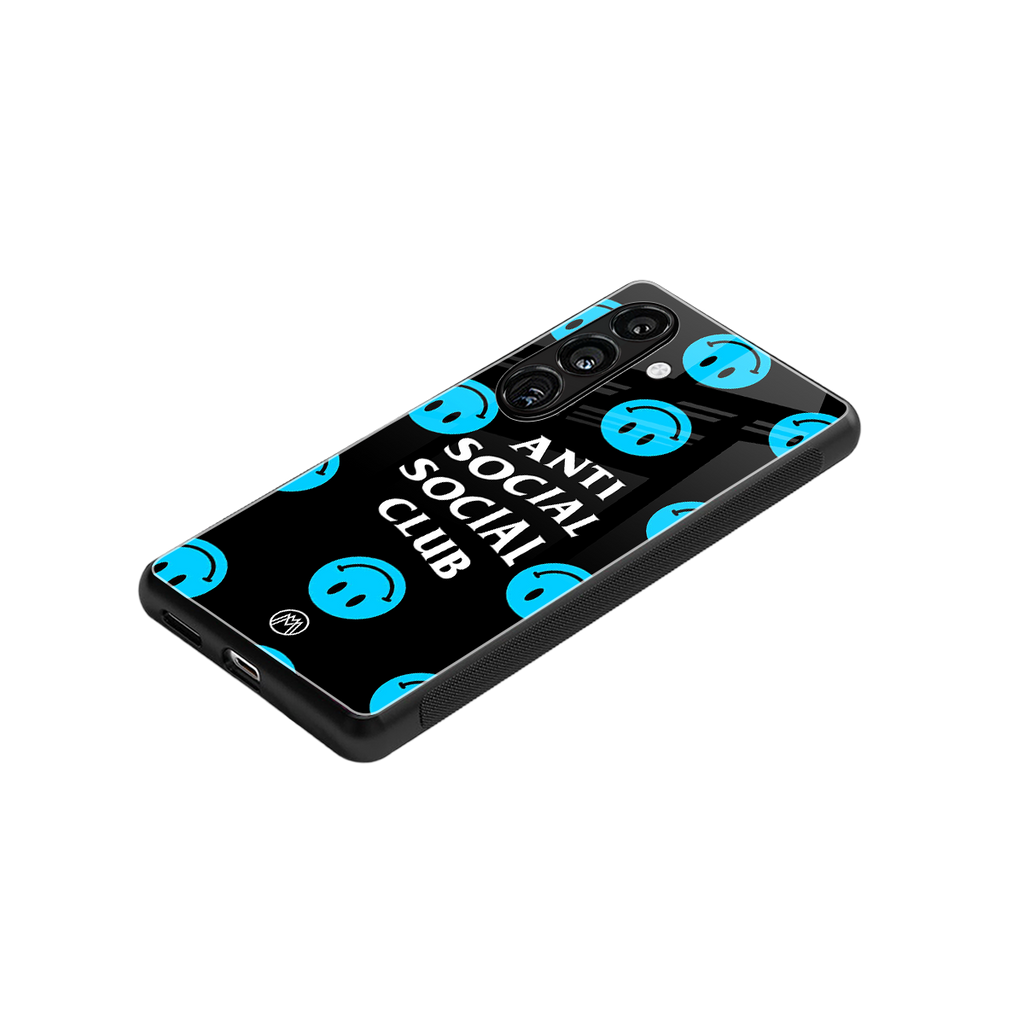 anti social social club x smileys back phone cover | glass case for samsung galaxy s24 fe