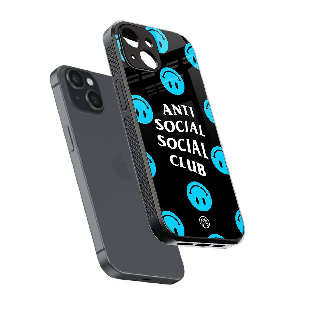 anti social social club x smileys back phone cover | glass case for iphone 15