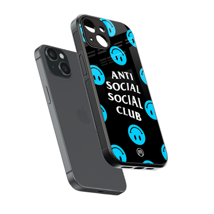 anti social social club x smileys back phone cover | glass case for iphone 15
