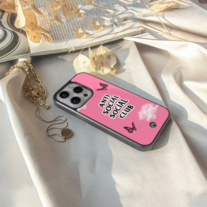anti social social club pink edition back phone cover | glass case for iphone 16e