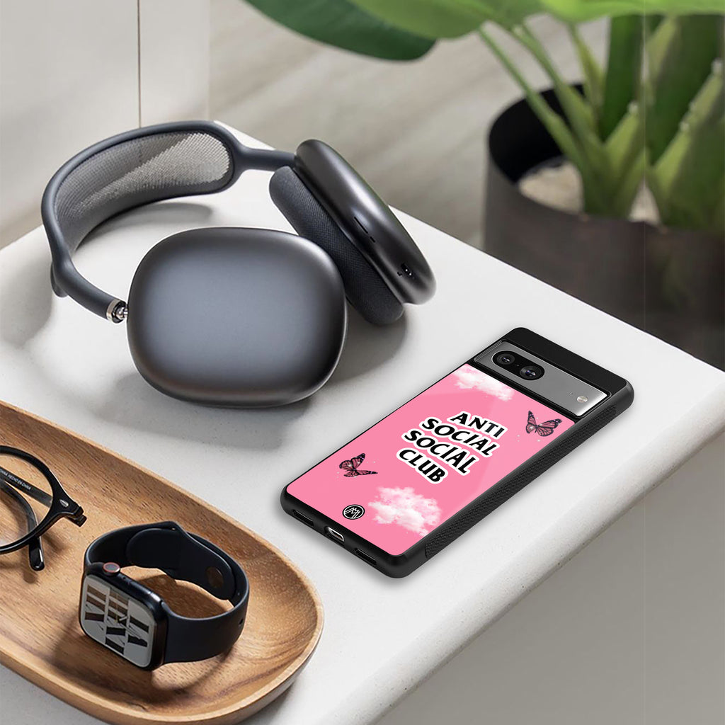 anti social social club pink edition back phone cover | glass case for iphone 15 pro