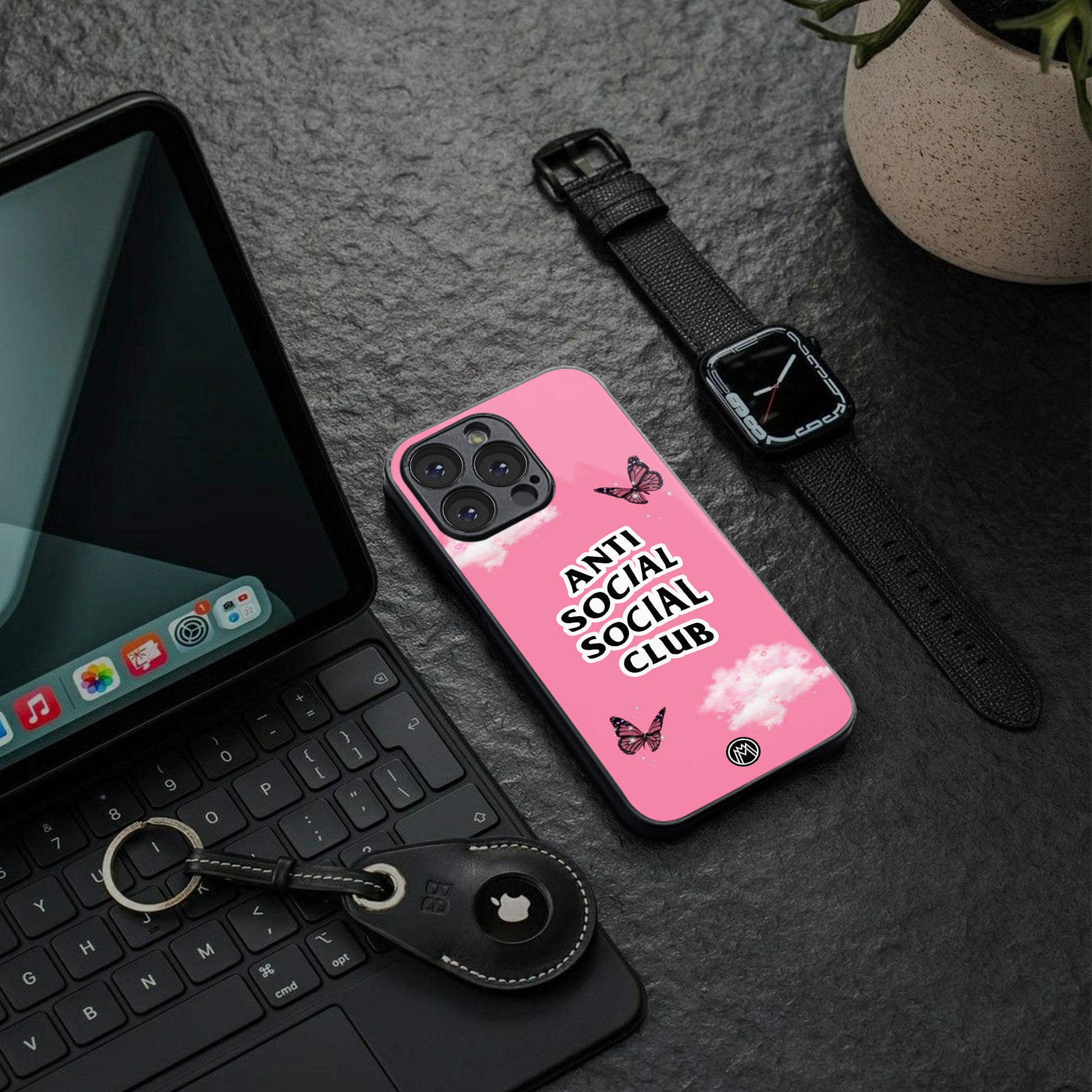 anti social social club pink edition back phone cover | glass case for iphone 16 pro max