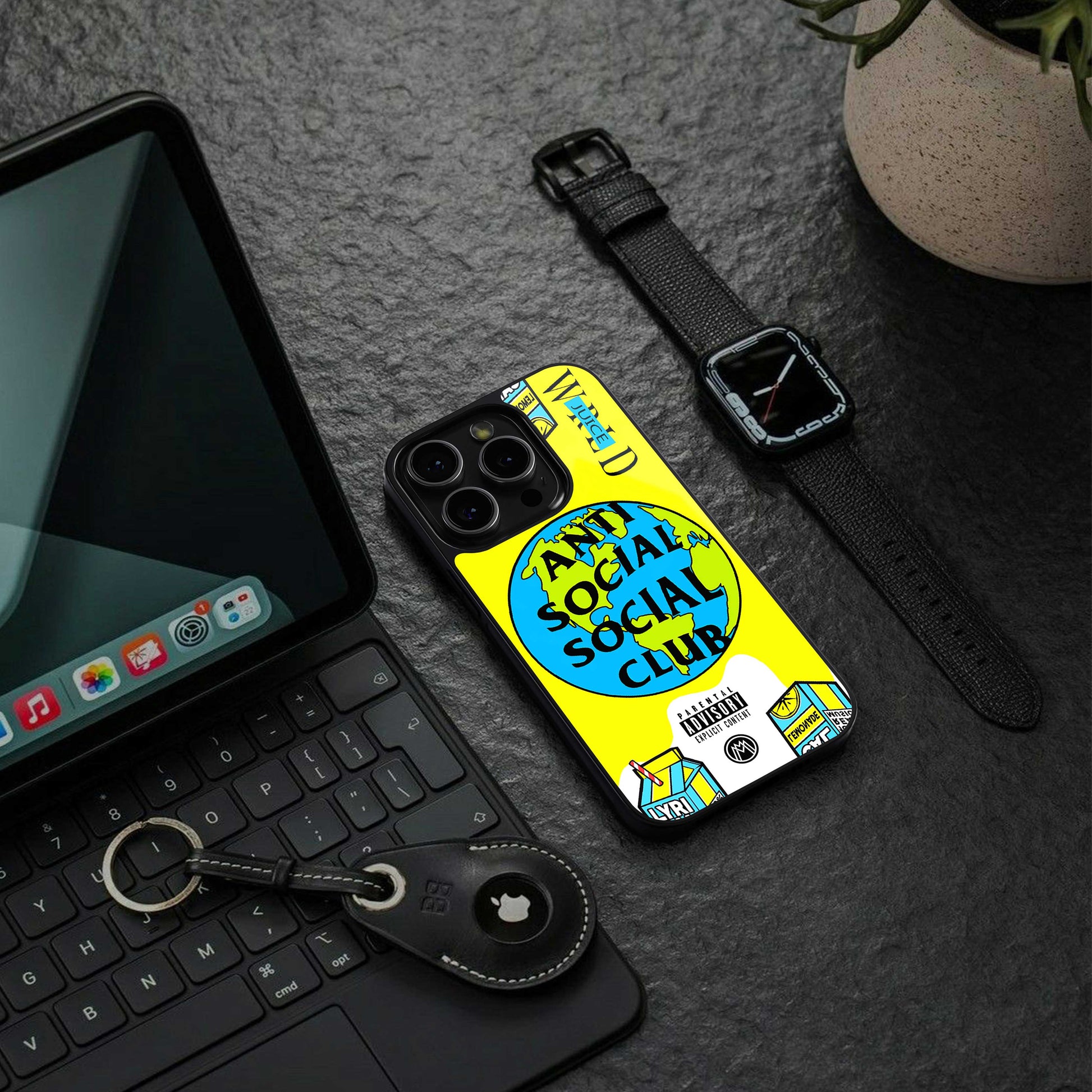 anti social social club x juice wrld back phone cover | glass case for samsung galaxy s23 plus