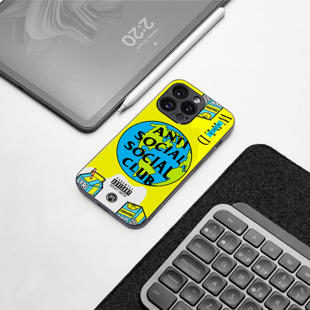 anti social social club x juice wrld back phone cover | glass case for iphone 16