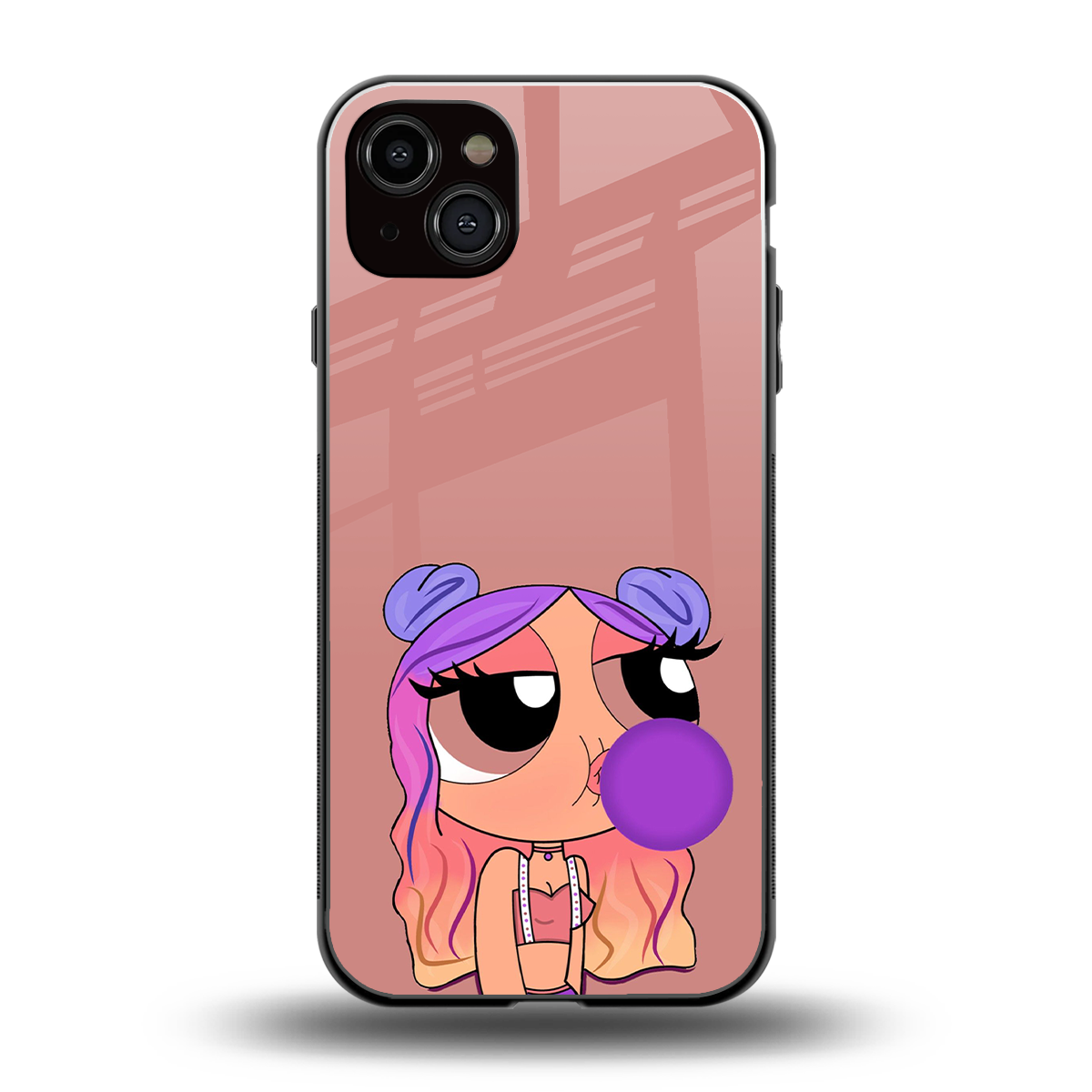 antique purple tote powerpuff girl back phone cover | glass case for iphone 15 plus