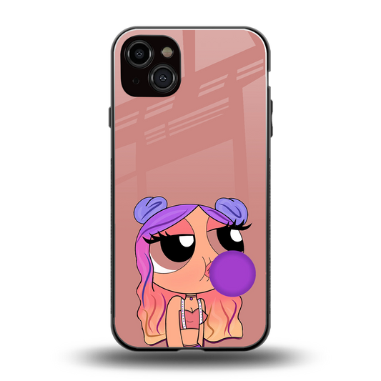 antique purple tote powerpuff girl back phone cover | glass case for iphone 15 plus