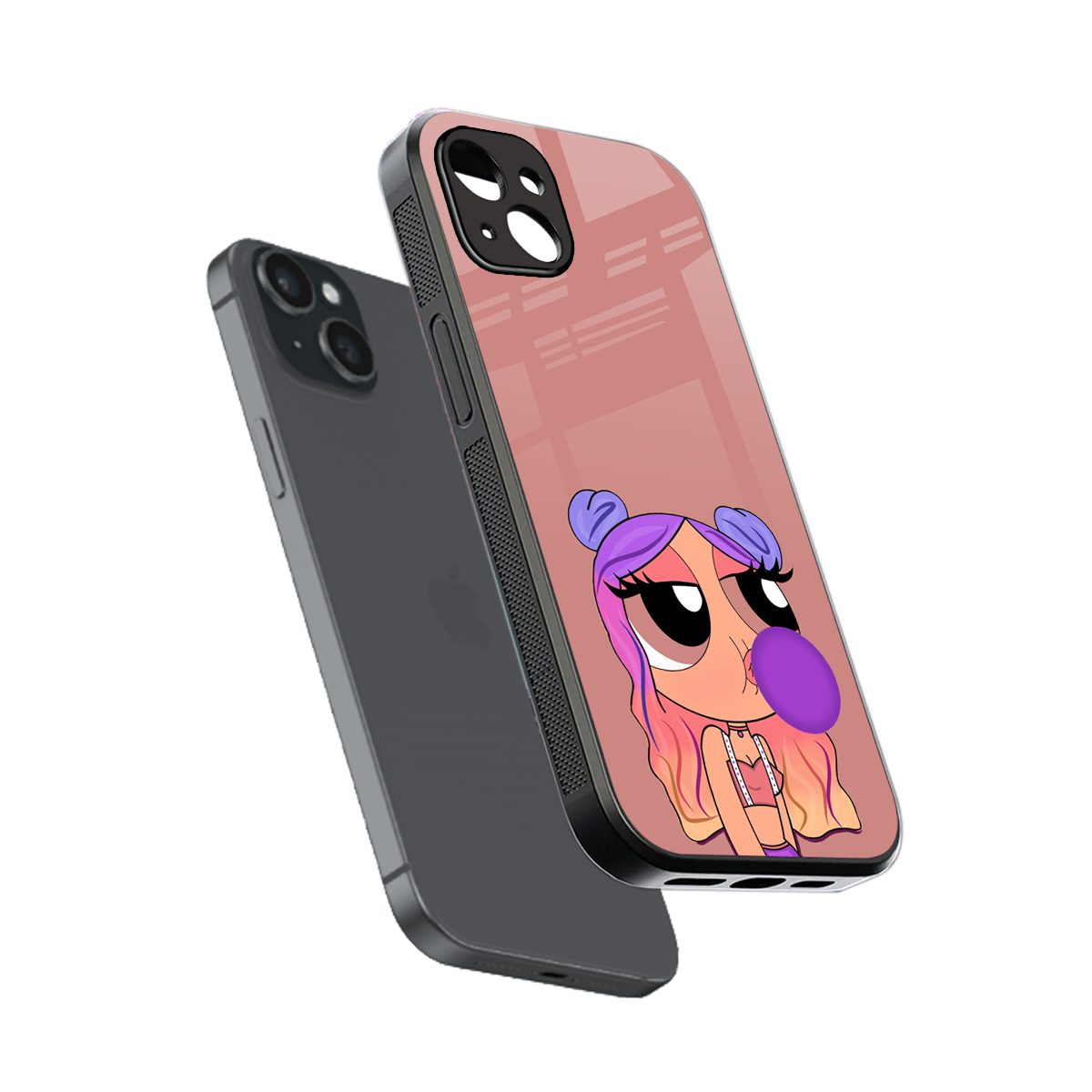 antique purple tote powerpuff girl back phone cover | glass case for iphone 15 plus